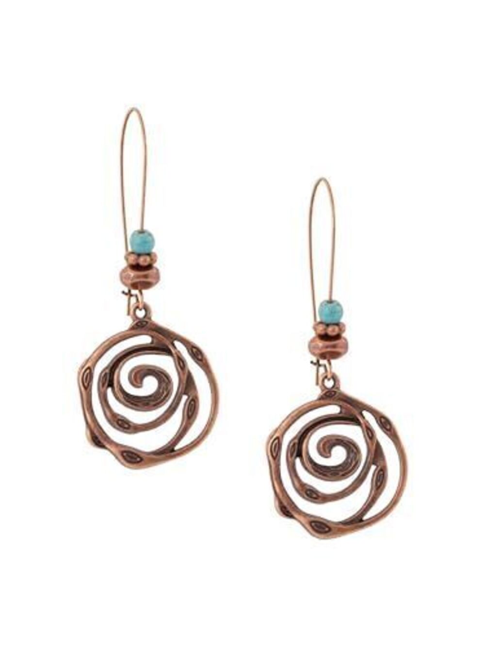 7321 Boho Antique Copper Tone Spiral Swirl Dangle Drop Earrings